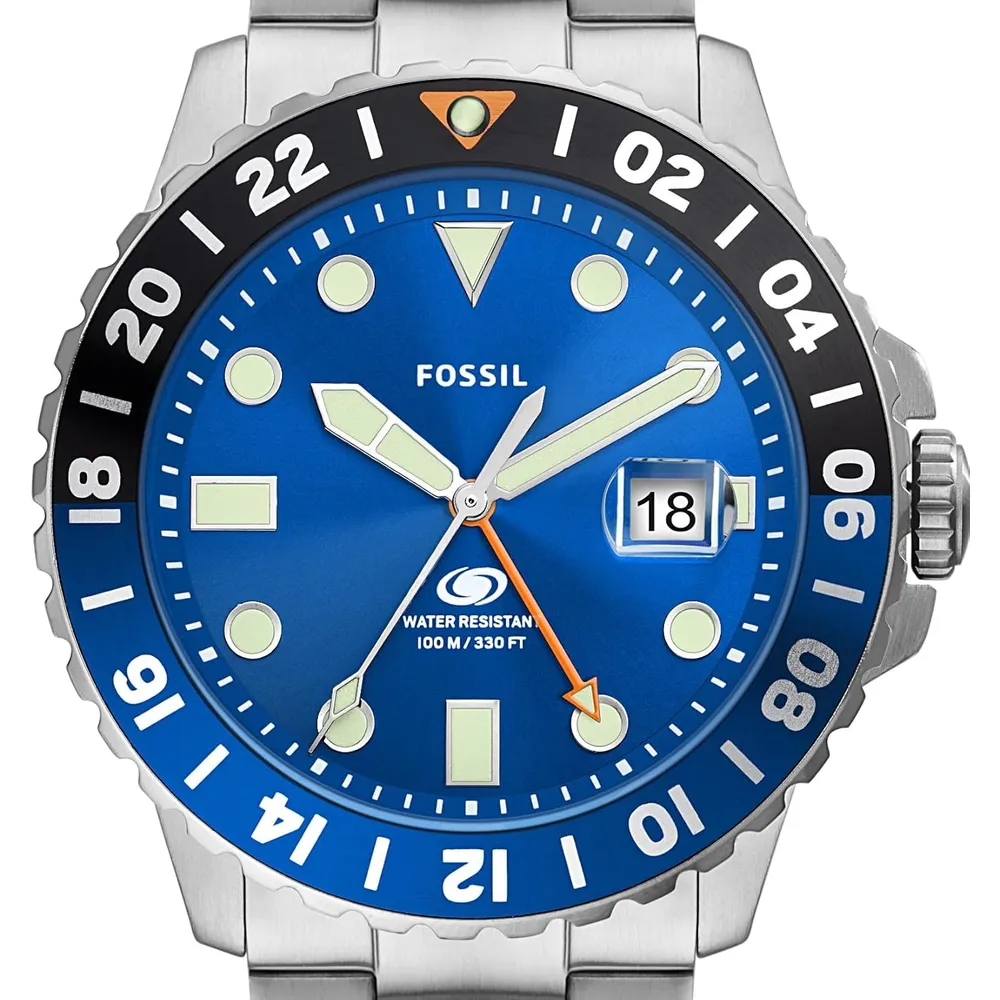 Fossil reloj de cuarzo para hombre, acero inoxidable | Plateado/ Azul