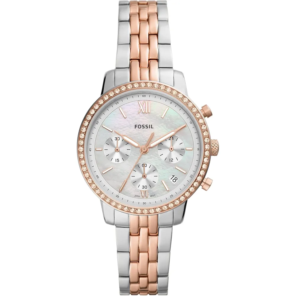 Fossil reloj cronógrafo Neutra de cuarzo para mujer | Oro rosa/ Plata