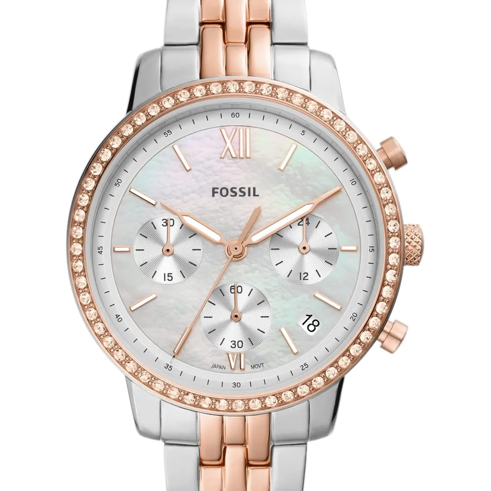 Fossil reloj cronógrafo Neutra de cuarzo para mujer | Oro rosa/ Plata