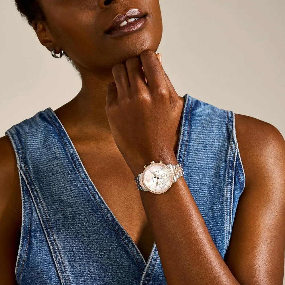 Fossil reloj cronógrafo Neutra de cuarzo para mujer | Oro rosa/ Plata