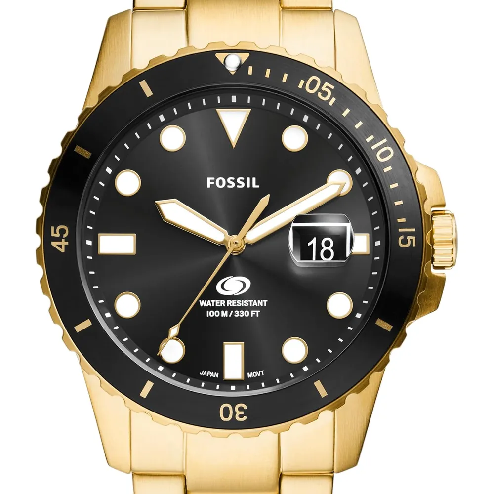 Fossil reloj de cuarzo para hombre, acero inoxidable | Negro/ Dorado