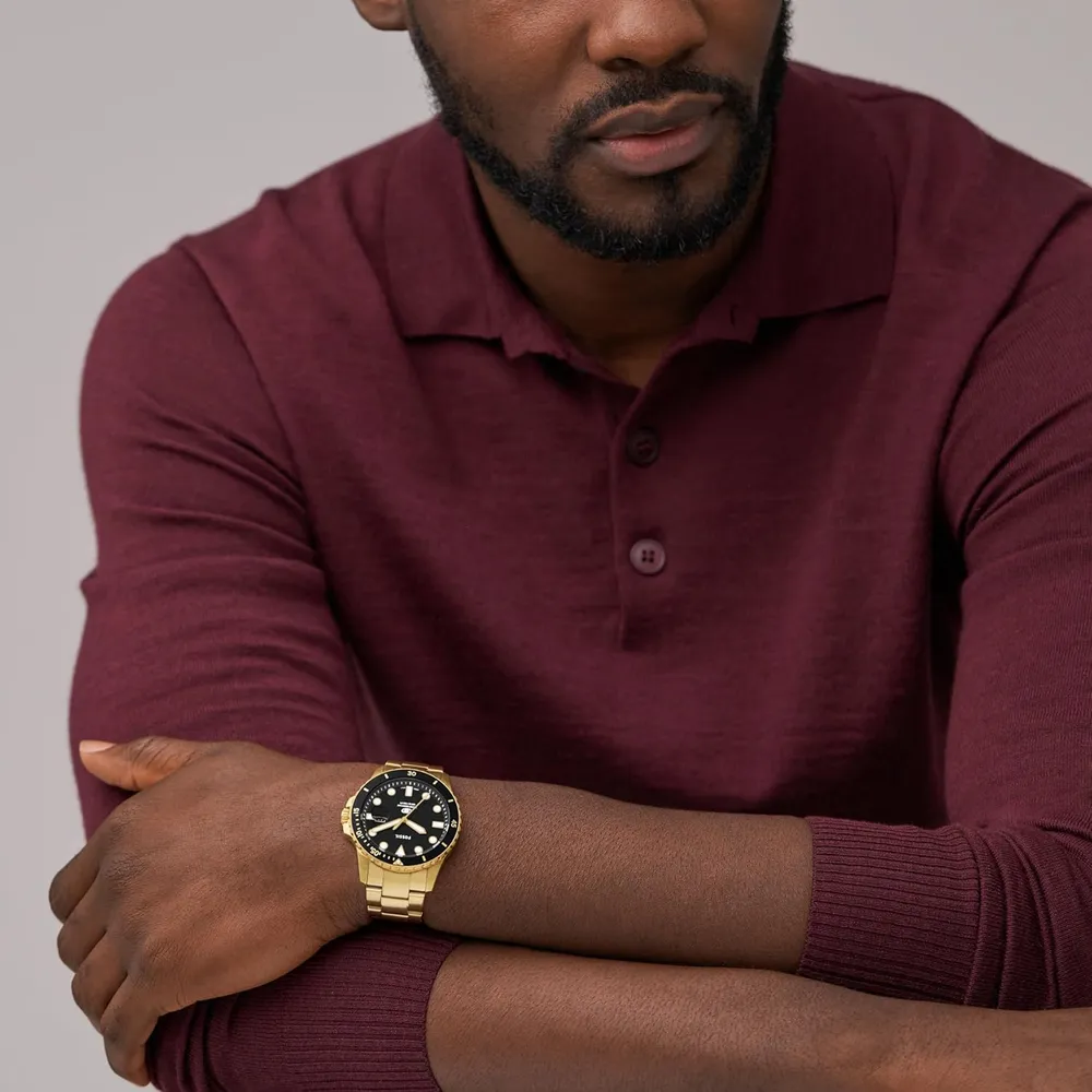 Fossil reloj de cuarzo para hombre, acero inoxidable | Negro/ Dorado