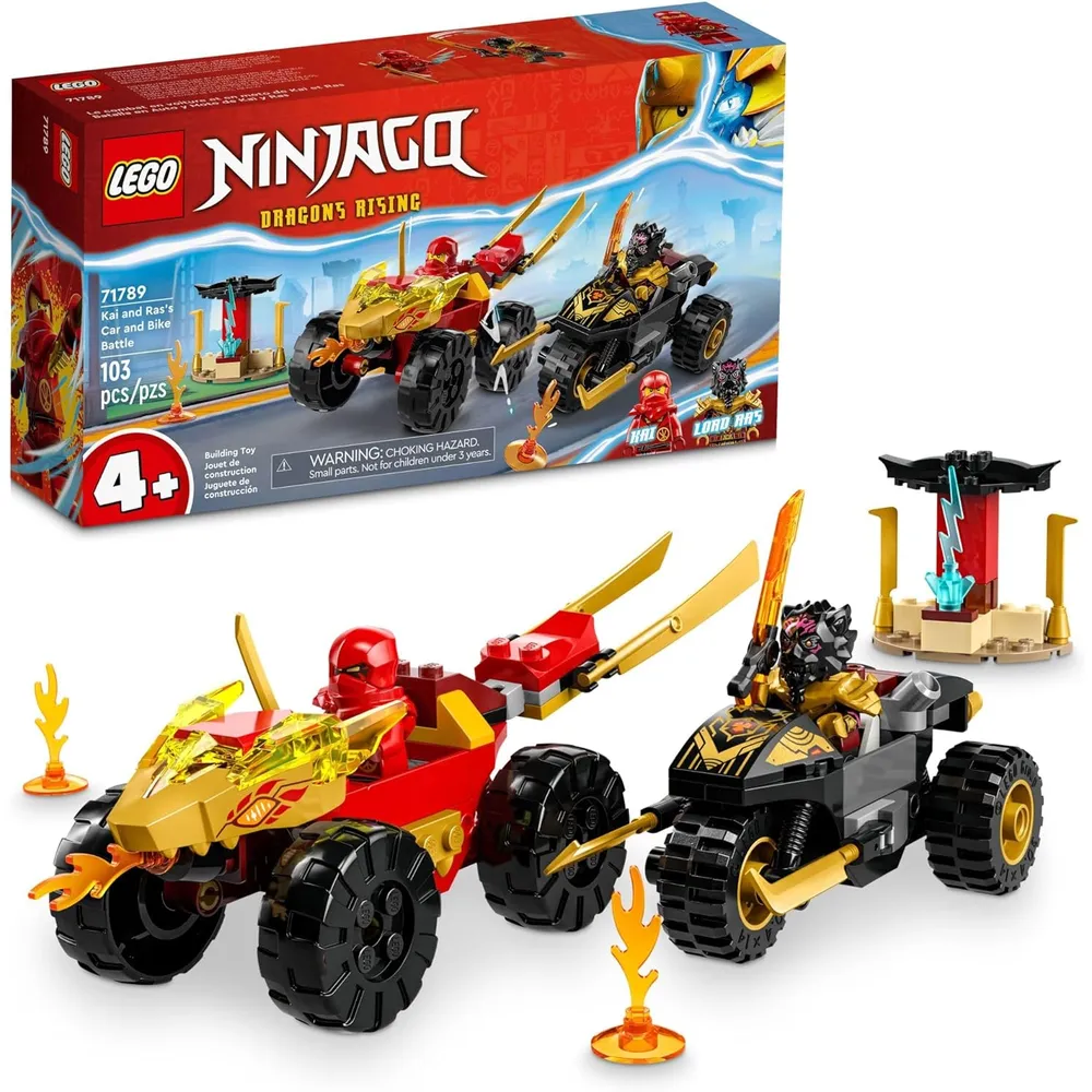 Lego Ninjago Batalla de coches y motos de Kai y Ra con 2 minifiguras