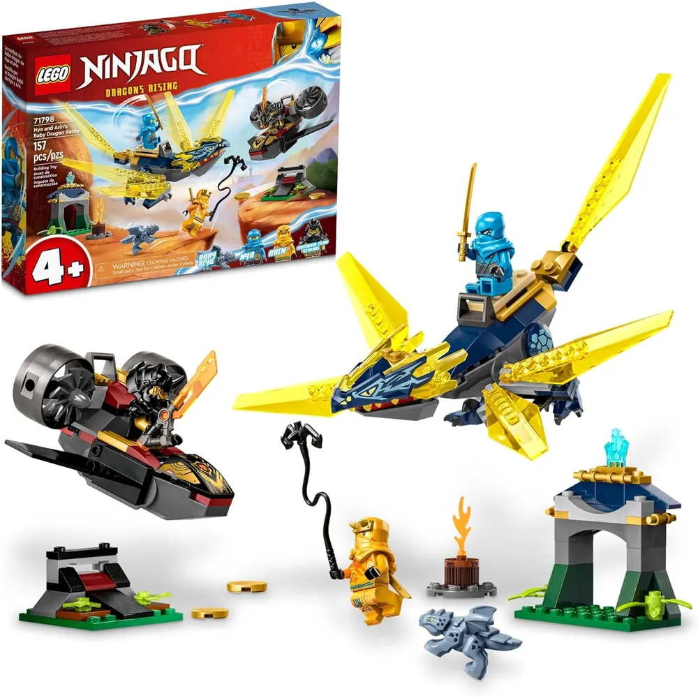 LEGO NINJAGO BATALLA DEL BEBÉ DRAGÓN DE NYA Y ARIN CON 3 MINIFIGURAS