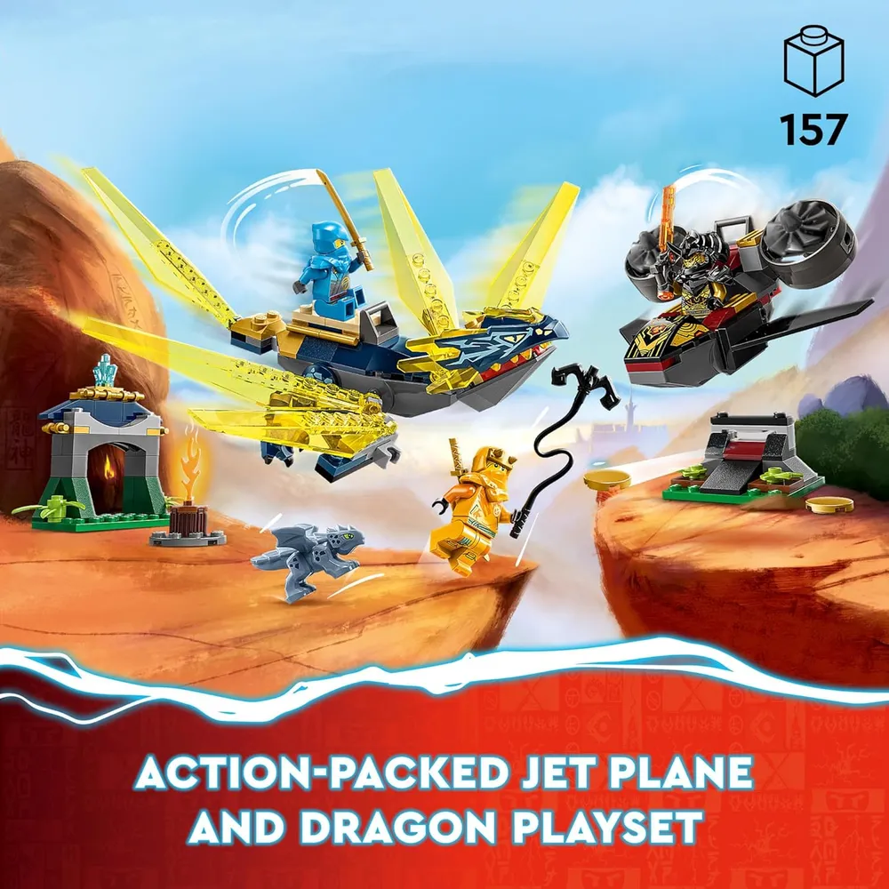 LEGO NINJAGO BATALLA DEL BEBÉ DRAGÓN DE NYA Y ARIN CON 3 MINIFIGURAS
