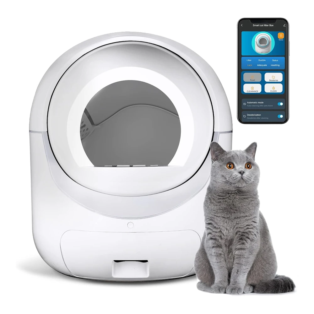 Cleanpethome Caja de Arena para Gatos Autolimpiante Control de Aplicación Eliminación de Olores Protección de Seguridad | Blanco