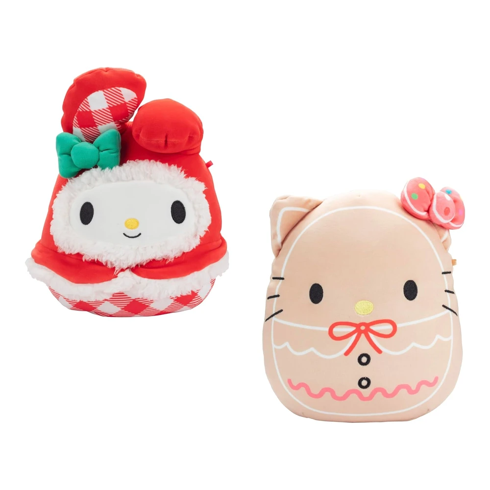 Squishmallows Paquete de 2 Peluches Navideños de Hello Kitty y My Melody de 8' - Juguete de Peluche Coleccionable Suave y Blando
