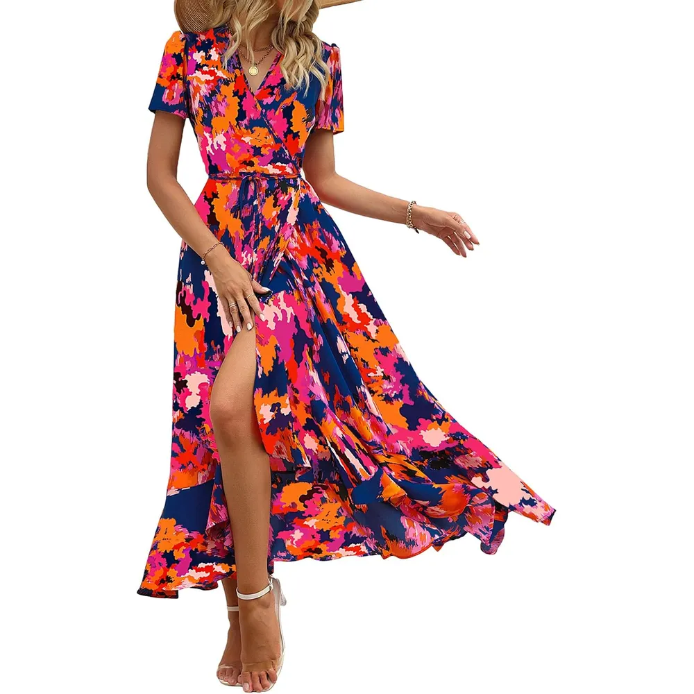 VESTIDO LARGO ESTILO BOHEMIO PRETTYGARDEN | BLUE ORANGE FLORAL