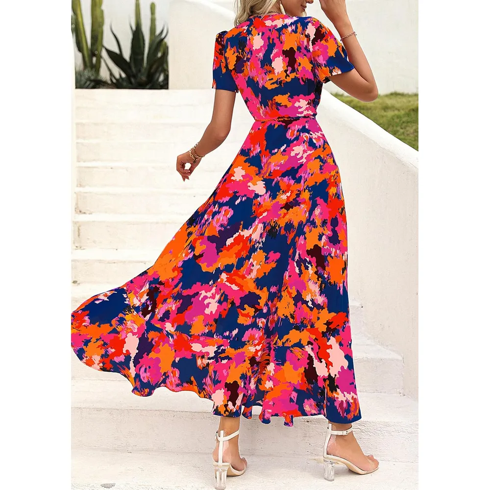 VESTIDO LARGO ESTILO BOHEMIO PRETTYGARDEN | BLUE ORANGE FLORAL