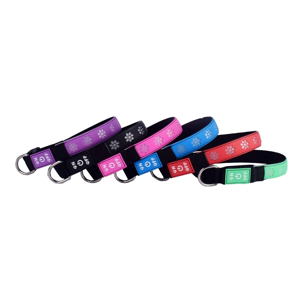 Dogled Subversive - Collar para Perro con Luz Led USB-C - Diseño Subversivo de Girasol 3d - Material Cómodo y Suave - Iluminación Multicolor (M (15.7 a 19.7") - Negro)