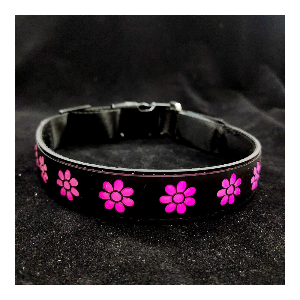 Dogled Subversive - Collar para Perro con Luz Led USB-C - Diseño Subversivo de Girasol 3d - Material Cómodo y Suave - Iluminación Multicolor (M (15.7 a 19.7") - Negro)