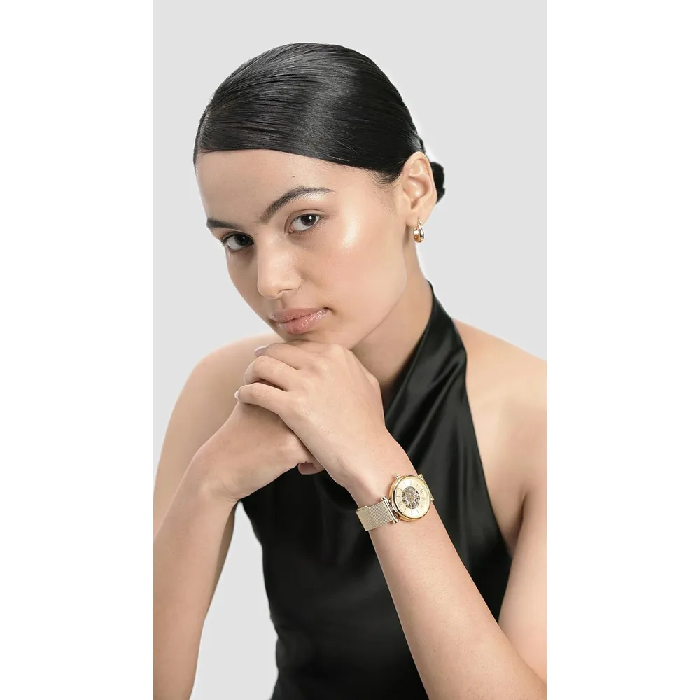Fossil reloj automático Carlie para mujer, malla de acero y tres agujas | Oro
