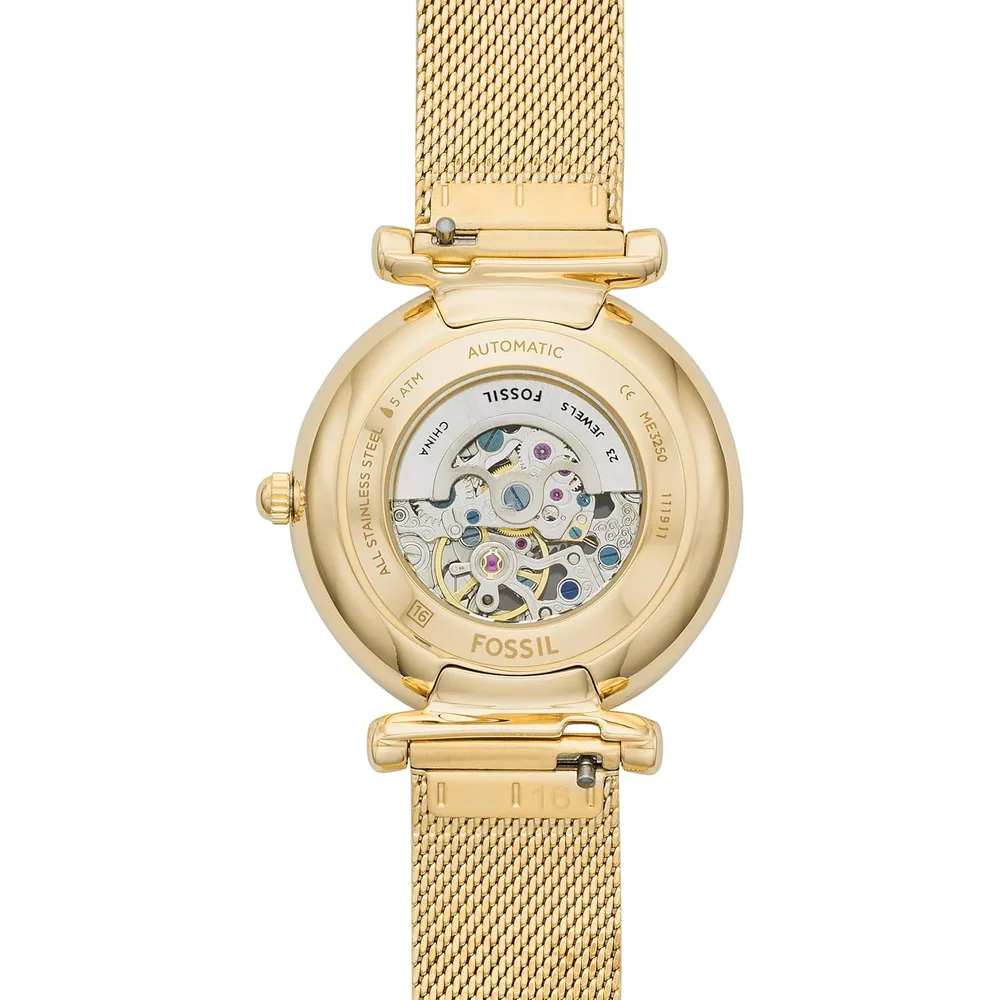 Fossil reloj automático Carlie para mujer, malla de acero y tres agujas | Oro