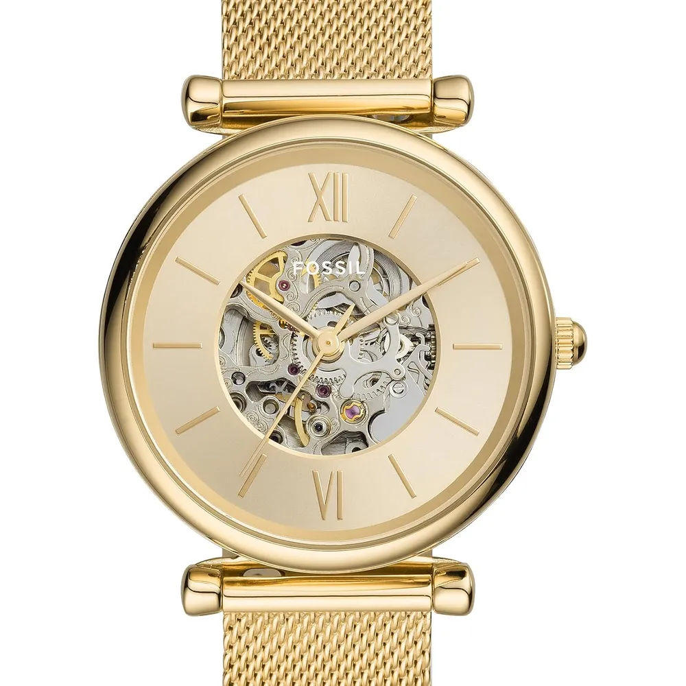 Fossil reloj automático Carlie para mujer, malla de acero y tres agujas | Oro