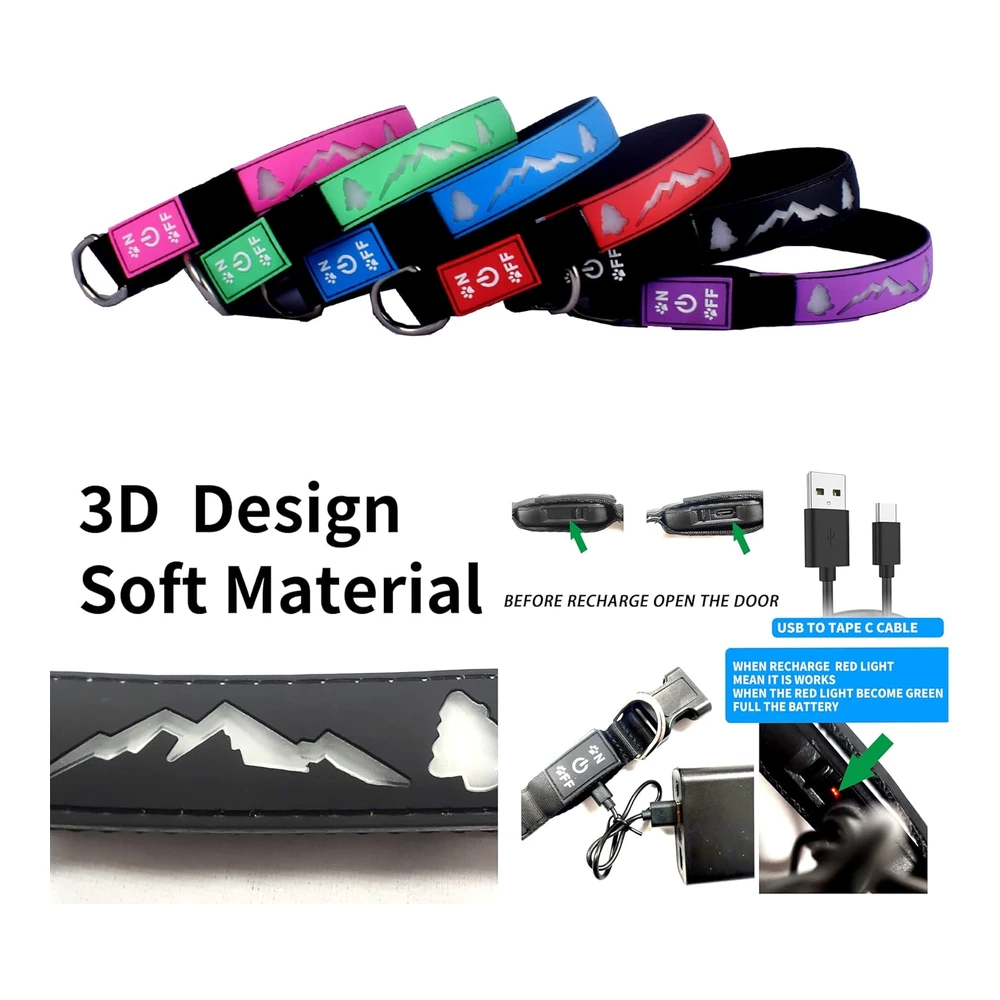 Dogled Subversive - Collar para Perro con Luz Led USB-C - Diseño Subversivo de Navidad 3d - Material Cómodo y Suave - Iluminación Multicolor (M (15.7 a 19.7") - Rosa)