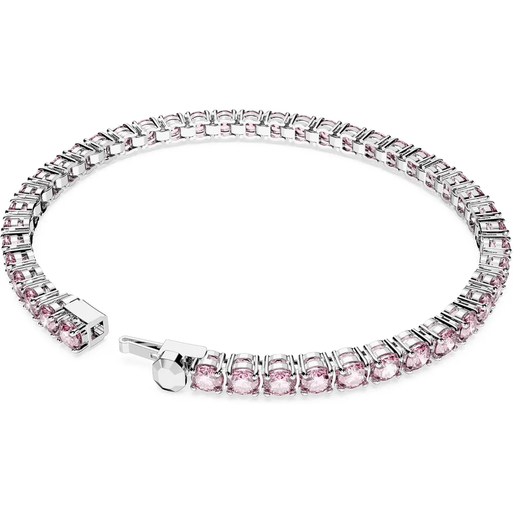 SWAROVSKI PULSERA TENNIS REDONDO MATRIX ACABADO RODIO PARA MUJER LARGE | ROSA