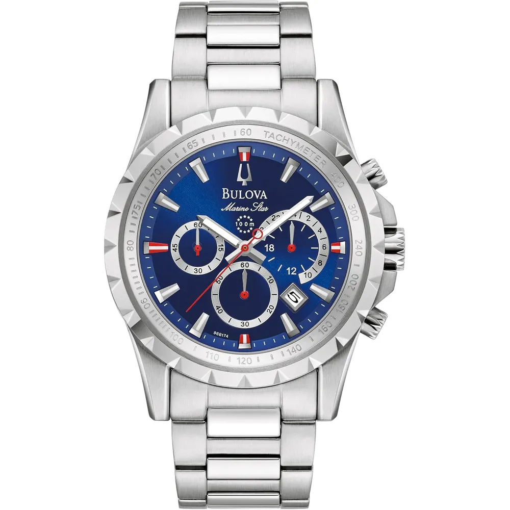 Bulova reloj Marine Star de hombre cronógrafo de 6 agujas de cuarzo taquímetro | Plata