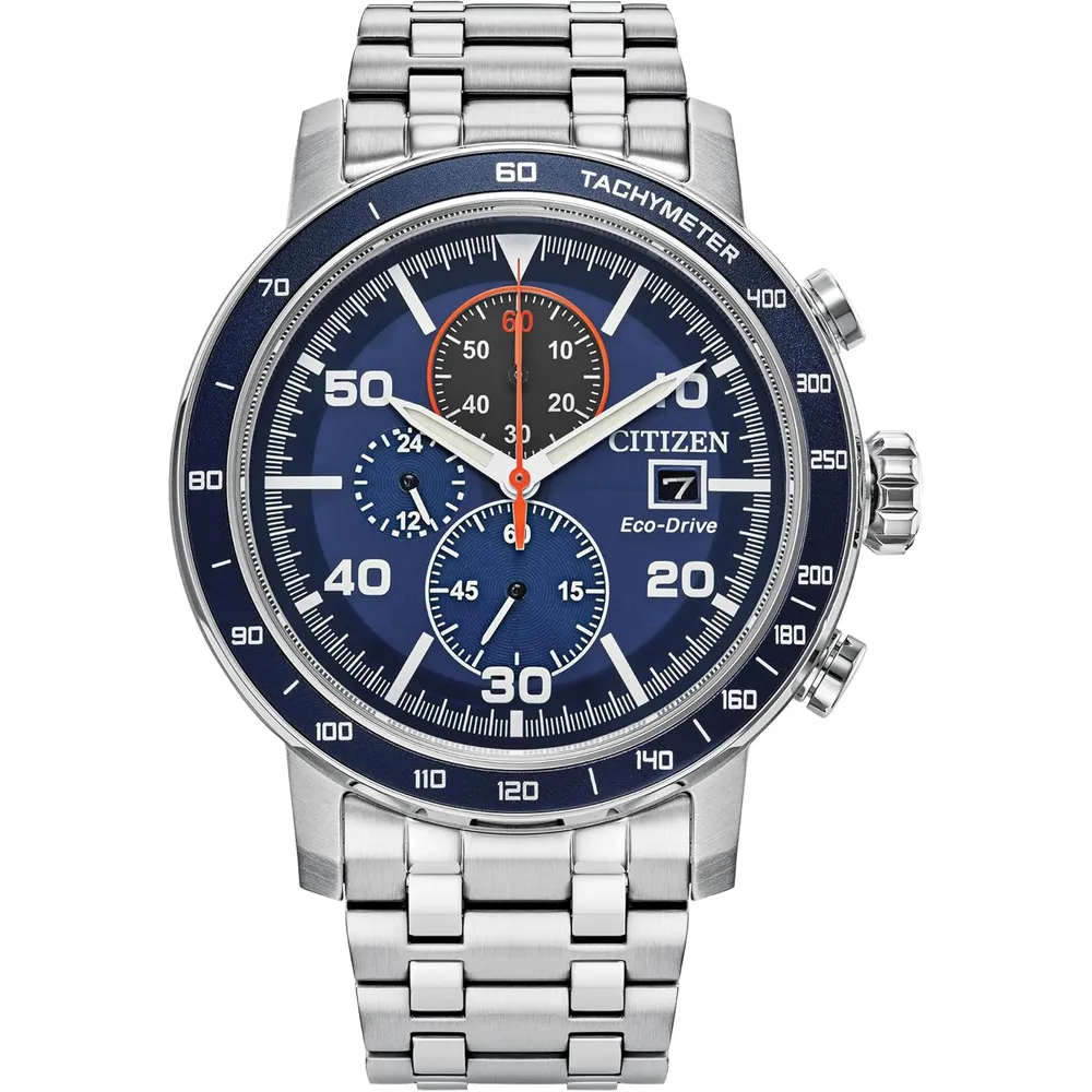 Citizen CA0850-59L reloj Brycen Eco-Drive cronógrafo para hombre en acero | 44 mm - Stainless/Blue