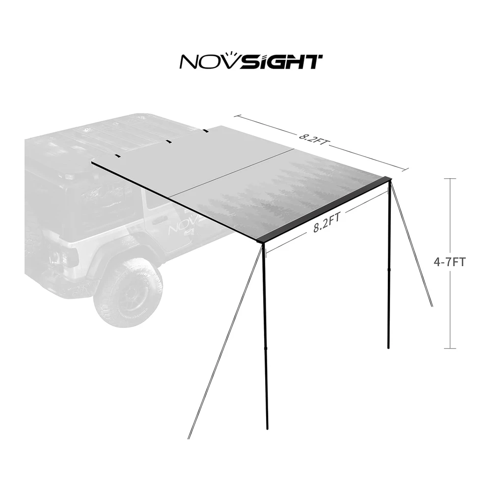 Novsight Toldo Lateral para Automóvil de 8.2 X 8.2 Pies - Resistente a La Intemperie - 4 X 4" - Toldo Lateral para Campamento y Por Tierra - 196.850 In de Poliuretano de Altura Ajustable Retráctil (Artículos Incluidos)