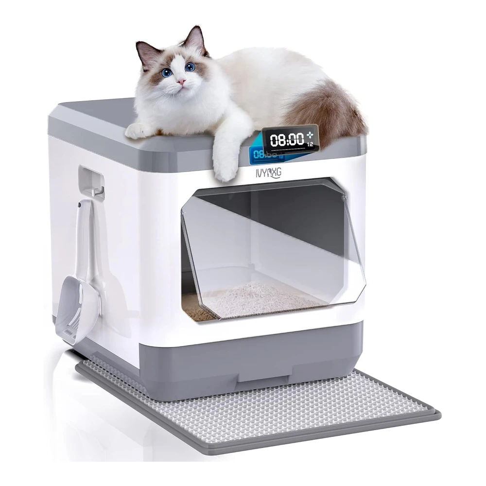 Caja de Arena Inteligente para Gatos Elimina Olores Fácil de Limpiar Incluye Desodorante de Iones y Prevención de Orina | Blanco