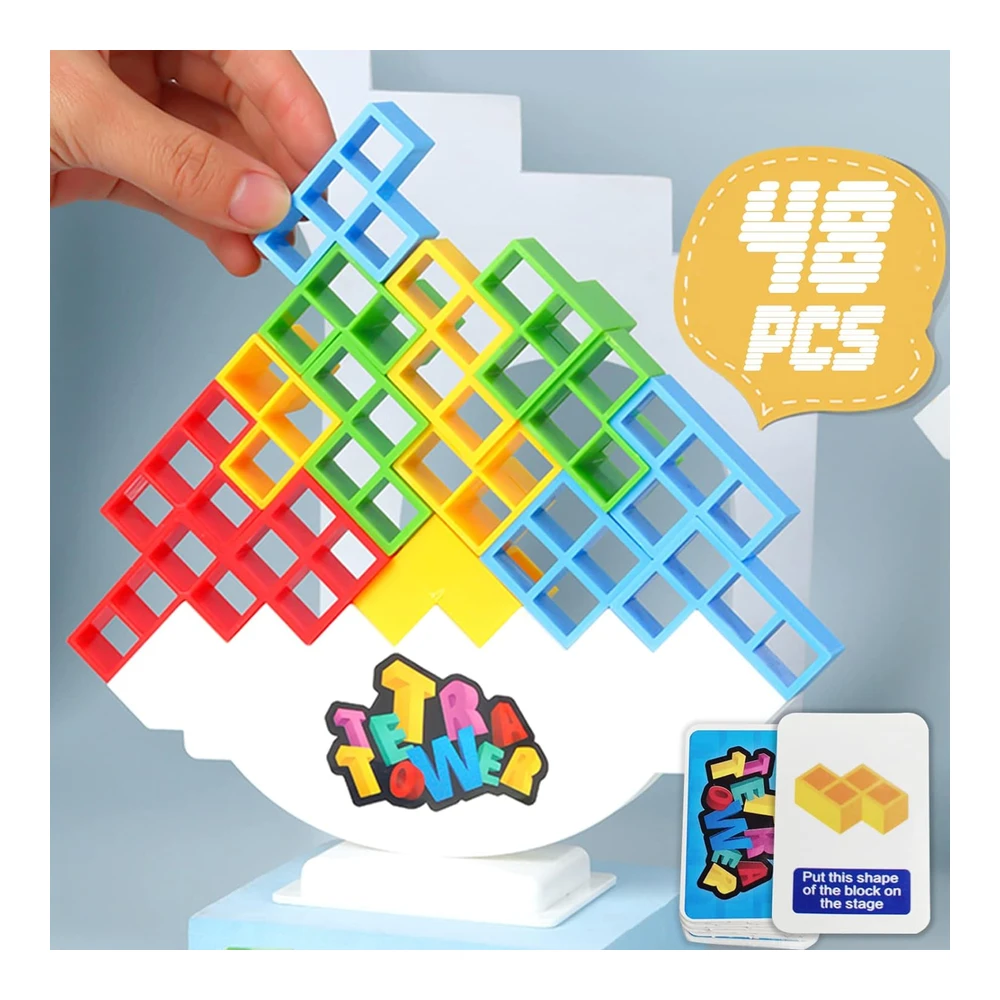 Alkista Juego de 48 Bloques de Equilibrio de Torre Tetra - Juegos de Mesa para 2 Jugadores a Mas