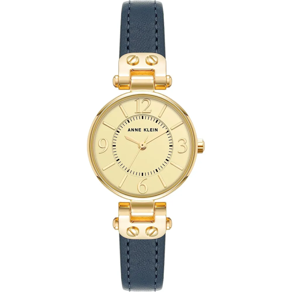 Anne Klein 109442CHHY reloj para mujer con correa de cuero | 45 mm - Azul marino/dorado