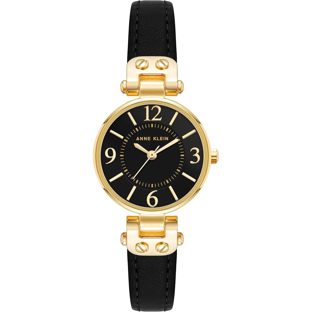 Anne Klein 109442CHHY reloj para mujer con correa de cuero | 45 mm - Negro/Oro