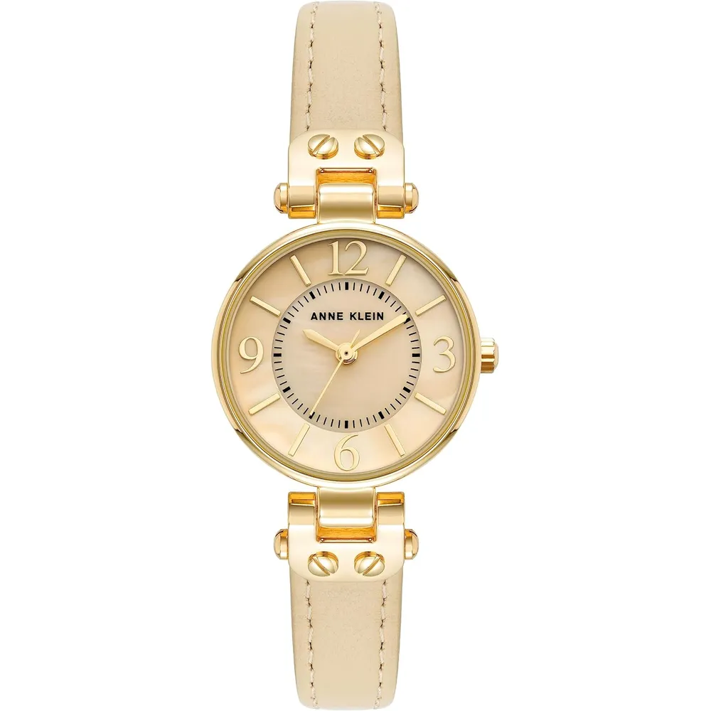 Anne Klein 109442CHHY reloj para mujer con correa de cuero | 45 mm - Crema/Dorado