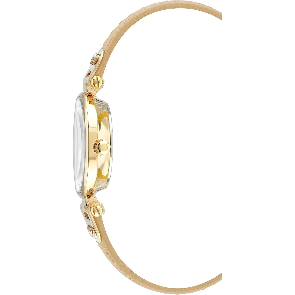Anne Klein 109442CHHY reloj para mujer con correa de cuero | 45 mm - Crema/Dorado