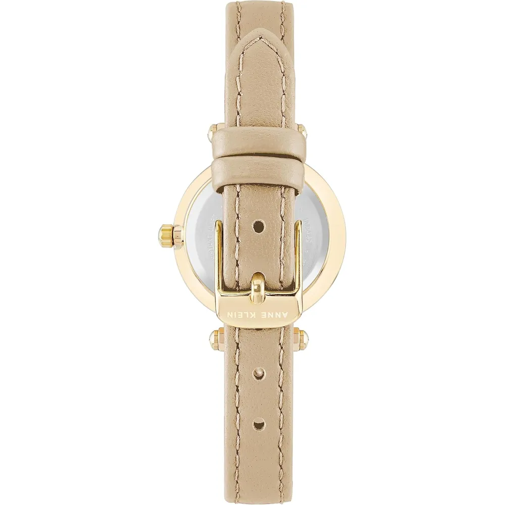 Anne Klein 109442CHHY reloj para mujer con correa de cuero | 45 mm - Crema/Dorado