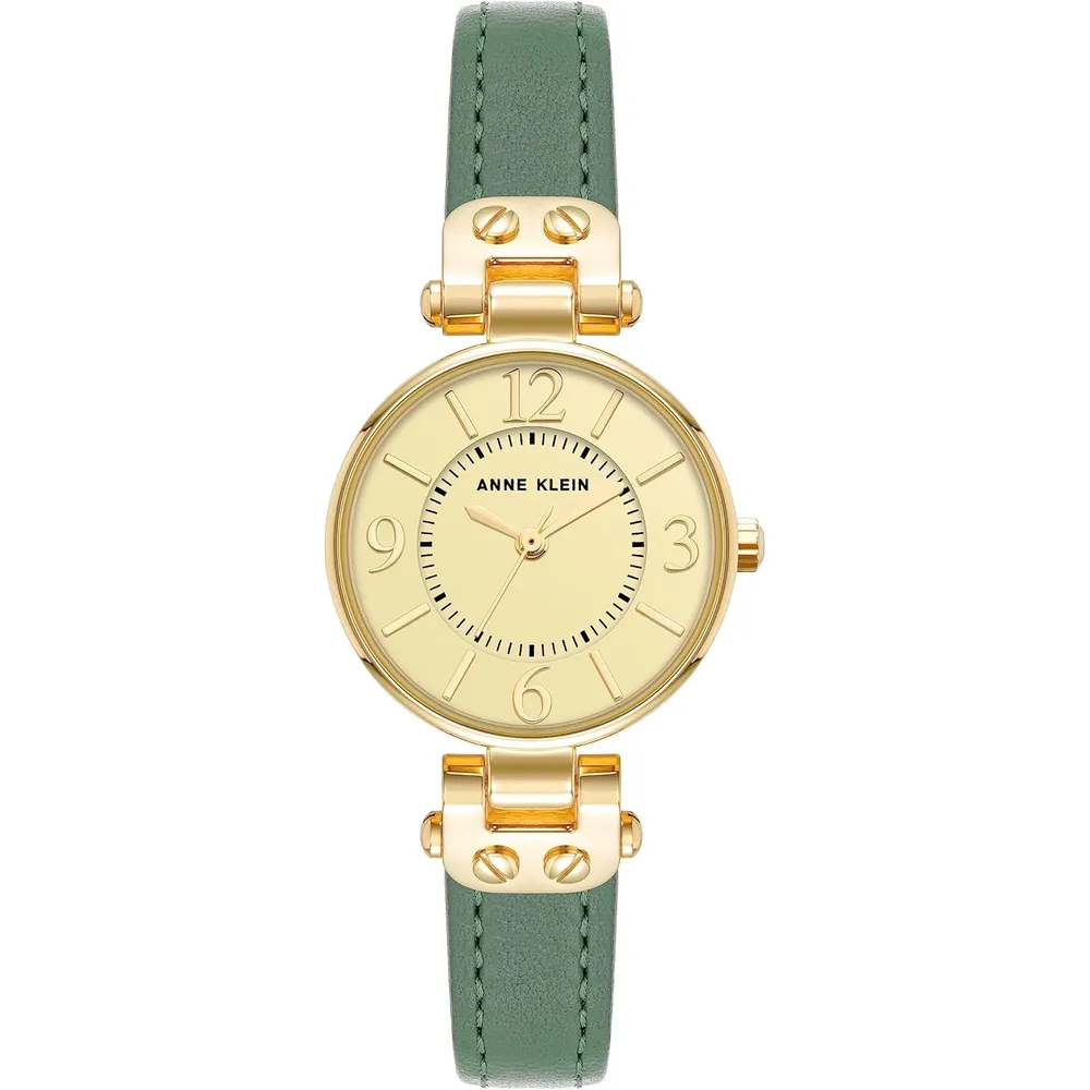 Anne Klein 109442CHHY reloj para mujer con correa de cuero | 45 mm - Verde/Dorado