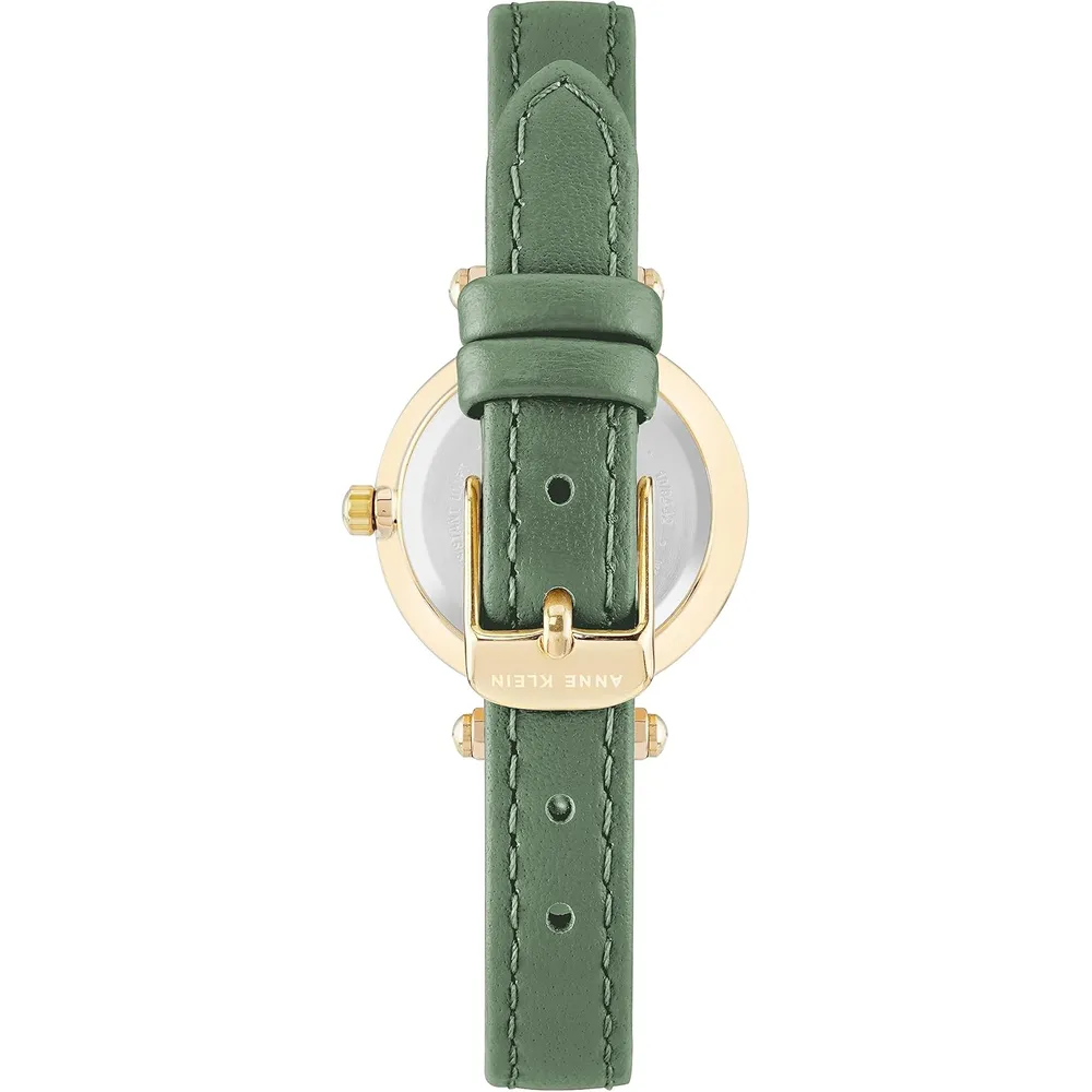 Anne Klein 109442CHHY reloj para mujer con correa de cuero | 45 mm - Verde/Dorado