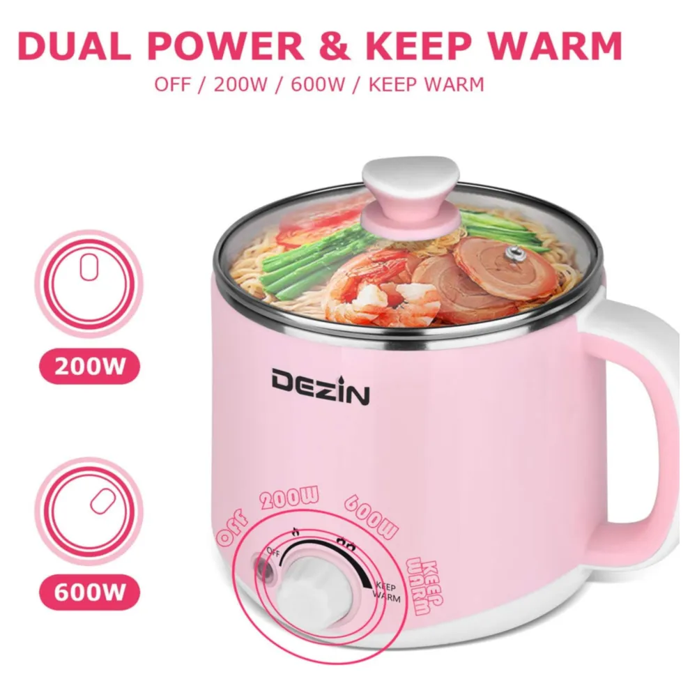 DEZIN OLLA ELÉCTRICA CON VAPORIZADOR 1.6L ROSA
