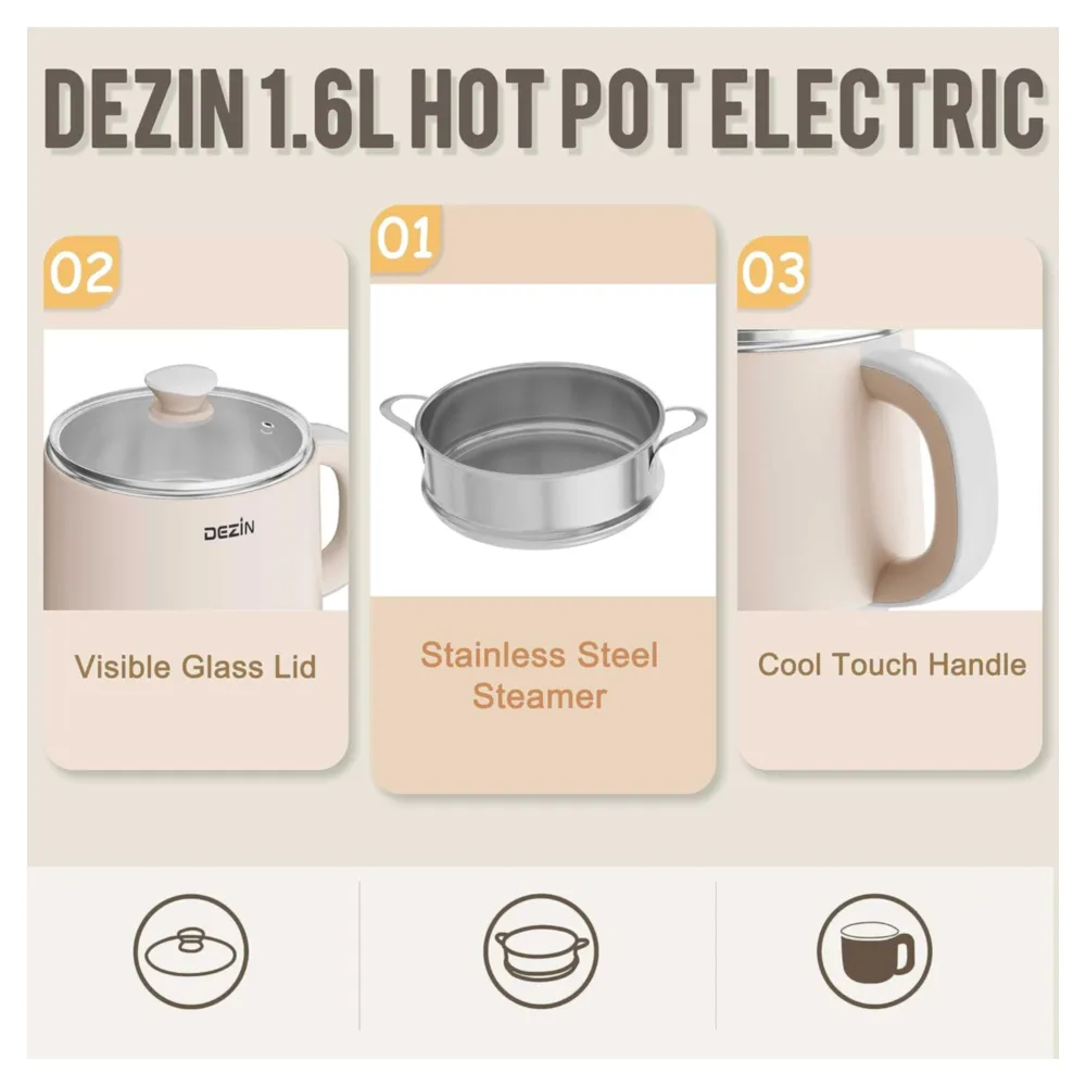 DEZIN OLLA ELÉCTRICA CON VAPORIZADOR 1.6L BLANCO