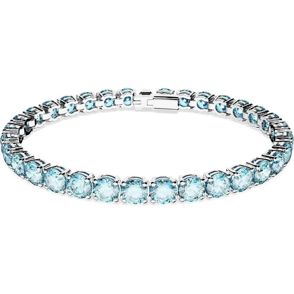 SWAROVSKI PULSERA TENNIS REDONDO MATRIX ACABADO RODIO PARA MUJER LARGE | AZUL