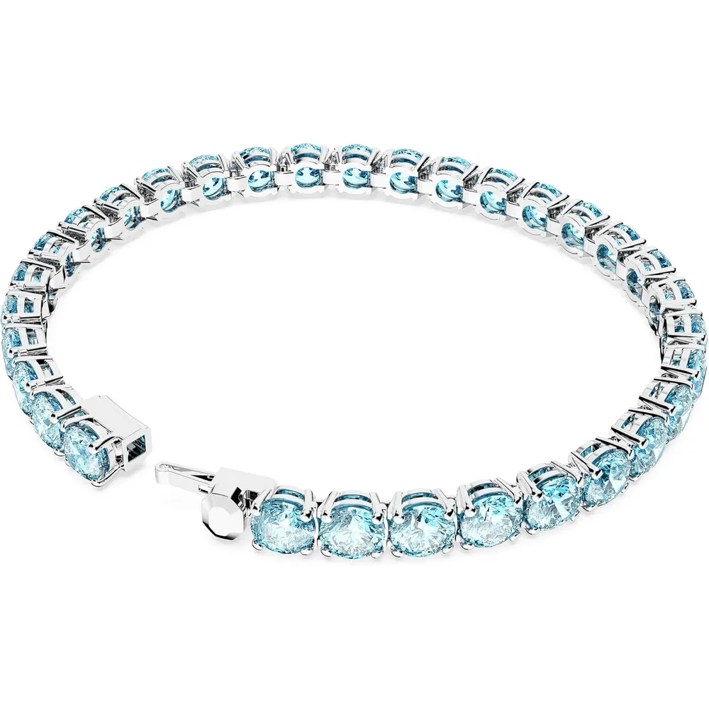 SWAROVSKI PULSERA TENNIS REDONDO MATRIX ACABADO RODIO PARA MUJER LARGE | AZUL