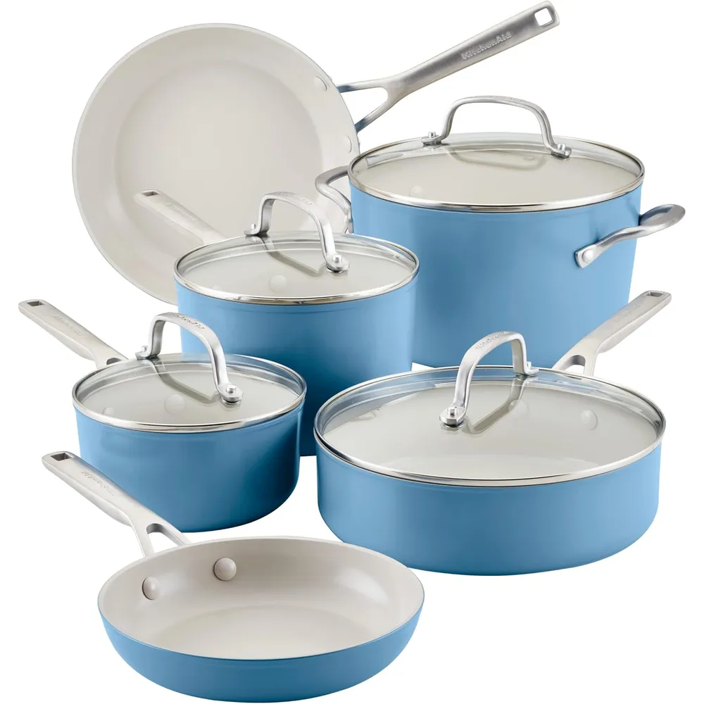 KitchenAid juego ollas y sartenes anodizadas duras 10 piezas | Terciopelo azul