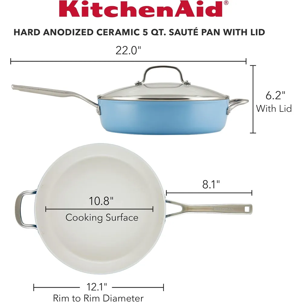 KitchenAid sartén cerámica anodizada dura 5 qt / 4.7 | Terciopelo azul