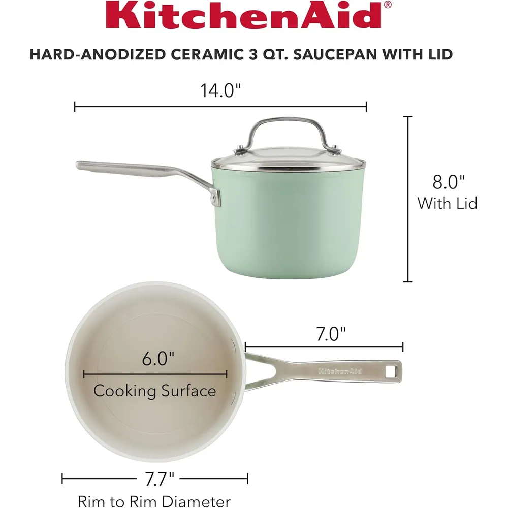 KitchenAid olla cerámica anodizada dura 3 qt / 2.8 l con tapa | Pistacho