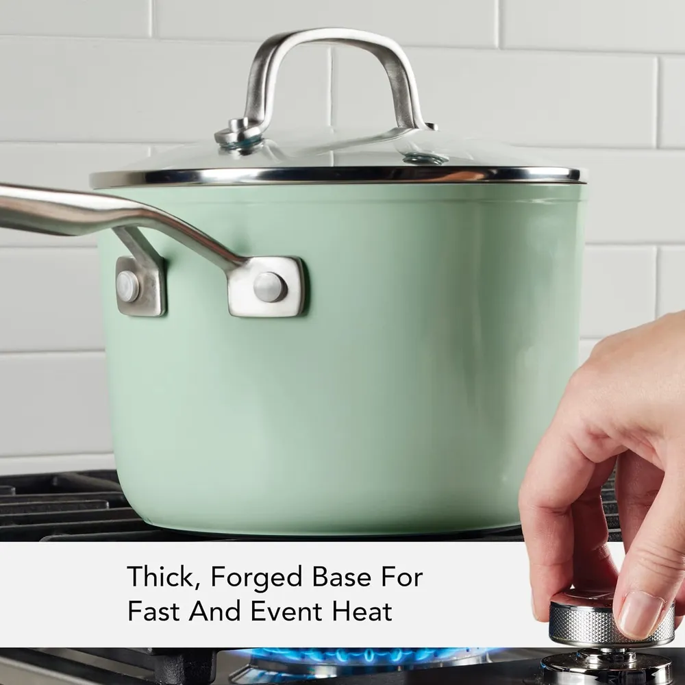 KitchenAid olla cerámica anodizada dura 3 qt / 2.8 l con tapa | Pistacho