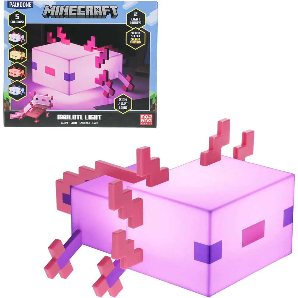 Paladone Minecraft Axolotl, lámpara cinco modos de color