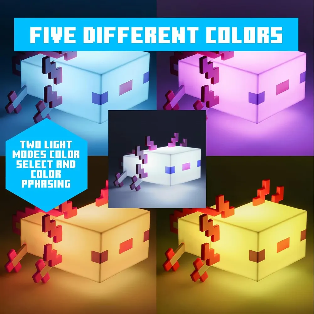 Paladone Minecraft Axolotl, lámpara cinco modos de color