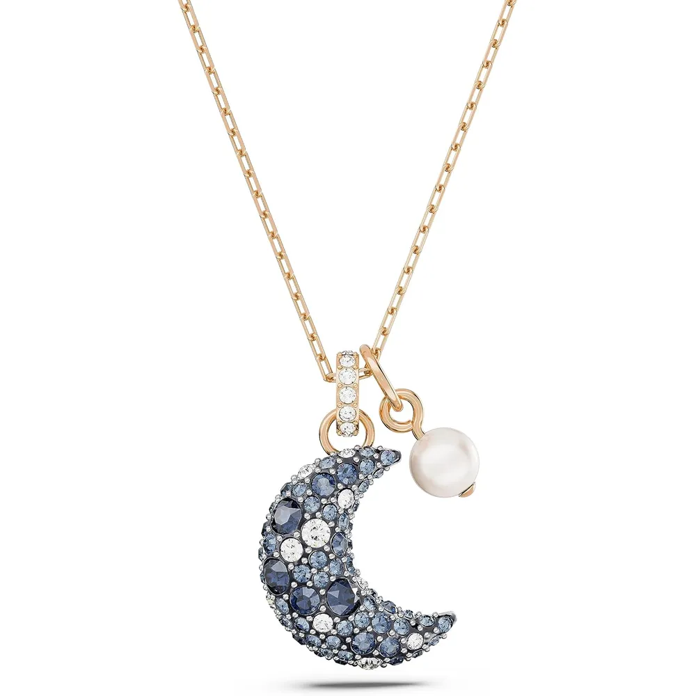 SWAROVSKI COLLAR PENDIENTE LUNA SUBLIMA ACABADO ORO ROSA PARA MUJER | ORO ROSA / AZUL OSCURO