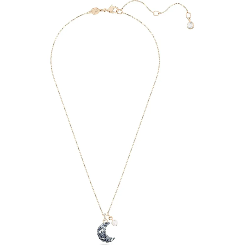 SWAROVSKI COLLAR PENDIENTE LUNA SUBLIMA ACABADO ORO ROSA PARA MUJER | ORO ROSA / AZUL OSCURO