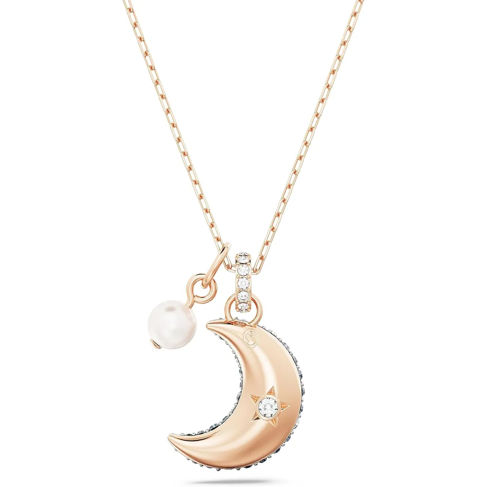 SWAROVSKI COLLAR PENDIENTE LUNA SUBLIMA ACABADO ORO ROSA PARA MUJER | ORO ROSA / AZUL OSCURO