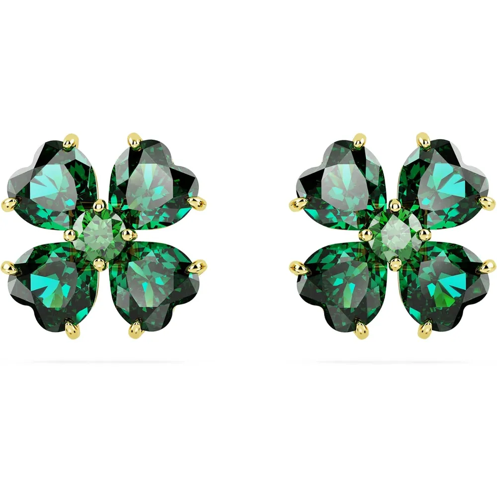 SWAROVSKI ARETES STUD TREBOL IDYLLIA ACABADO ORO PARA MUJER | VERDE