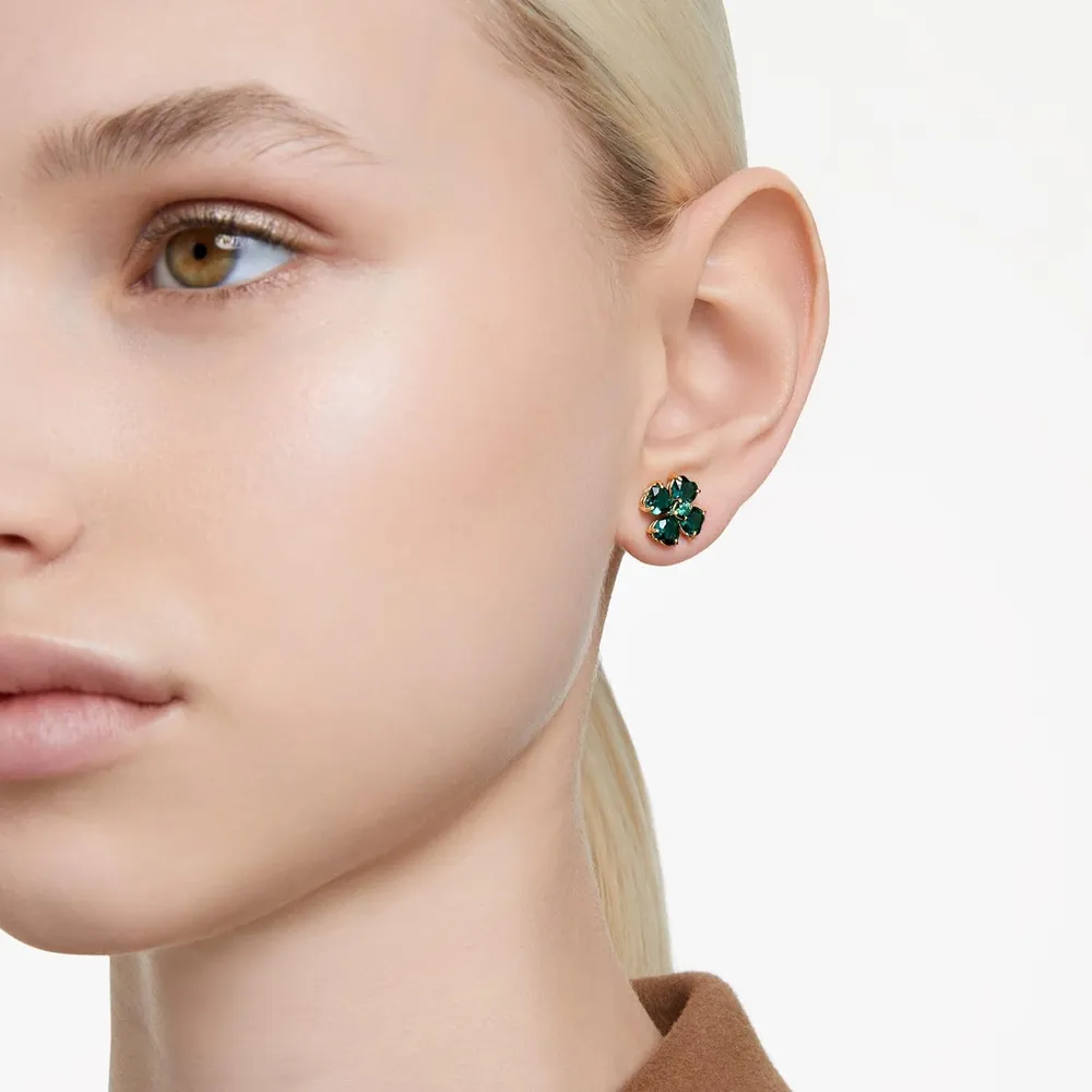 SWAROVSKI ARETES STUD TREBOL IDYLLIA ACABADO ORO PARA MUJER | VERDE