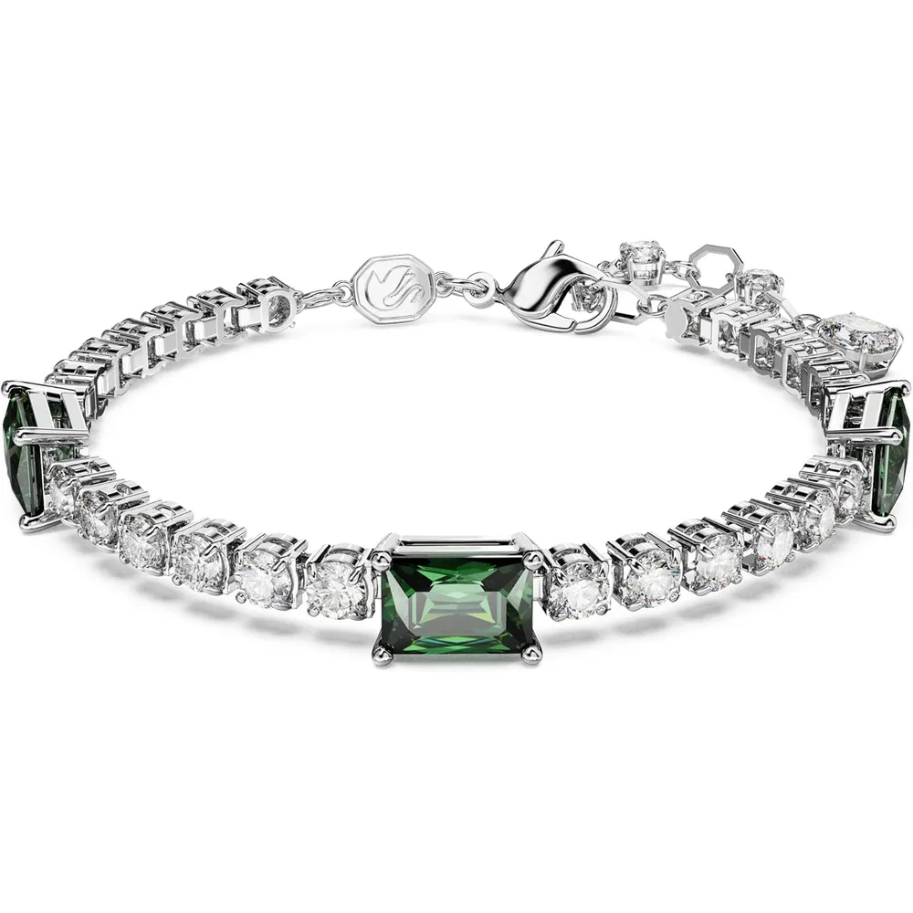 SWAROVSKI PULSERA TENNIS RECTANGULAR MATRIX ACABADO RODIO PARA MUJER | PLATEADO/VERDE