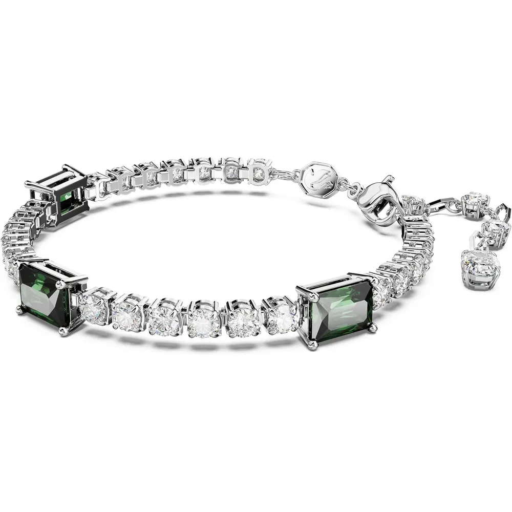 SWAROVSKI PULSERA TENNIS RECTANGULAR MATRIX ACABADO RODIO PARA MUJER | PLATEADO/VERDE