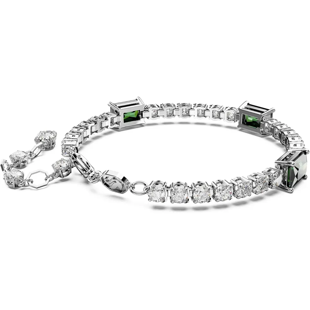SWAROVSKI PULSERA TENNIS RECTANGULAR MATRIX ACABADO RODIO PARA MUJER | PLATEADO/VERDE